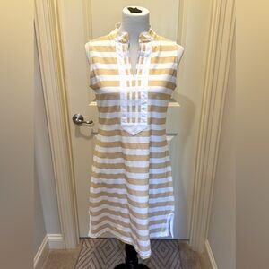 Striped Duffield Lane Sleeveless Dress in White and Gold